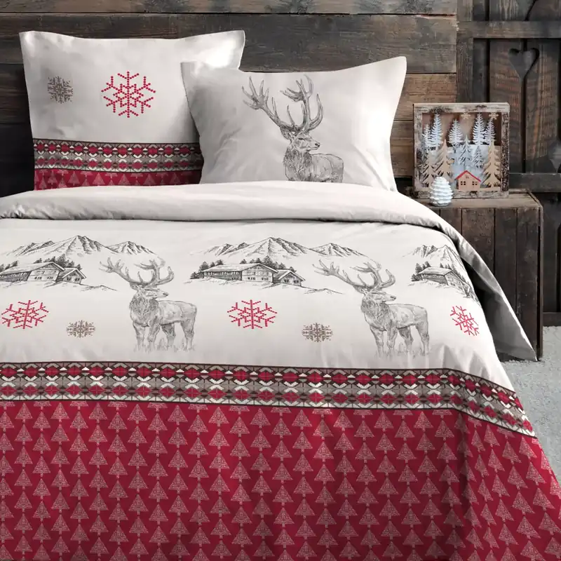 Copripiumino e due federe in cotone (260 x 240 cm) Bauges Rosso