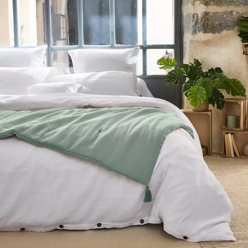 Runner letto in garza di cotone (90 x 200 cm) Gaia Verde eucalipto