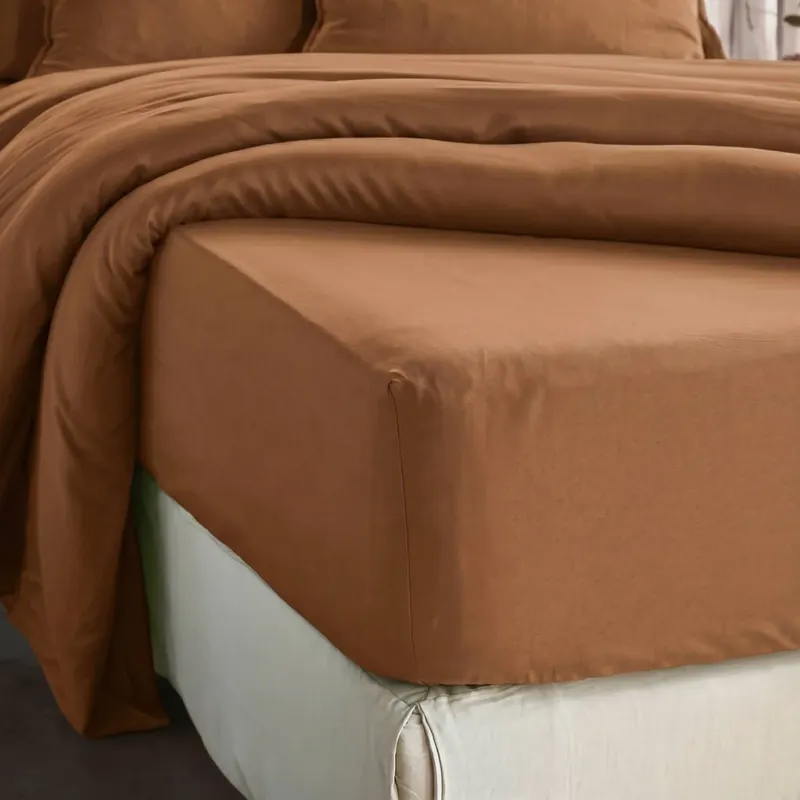 Lenzuolo con angoli in lyocell Tencel™ lavato (160 x 200 cm) Olivia Camel