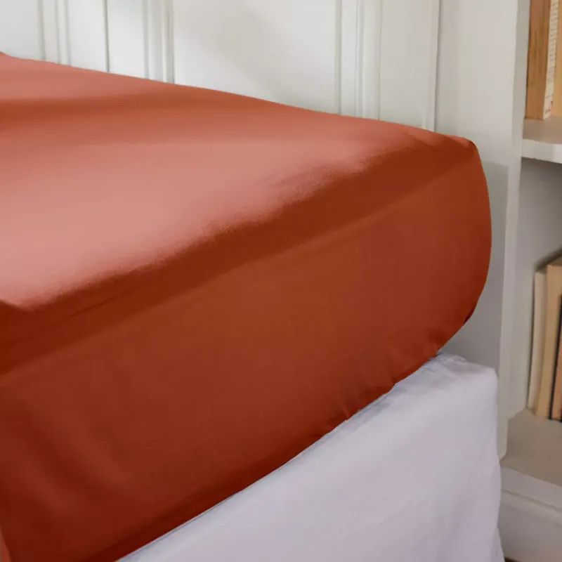 Lenzuolo con angoli percalle di cotone (180 cm) Cali Terracotta