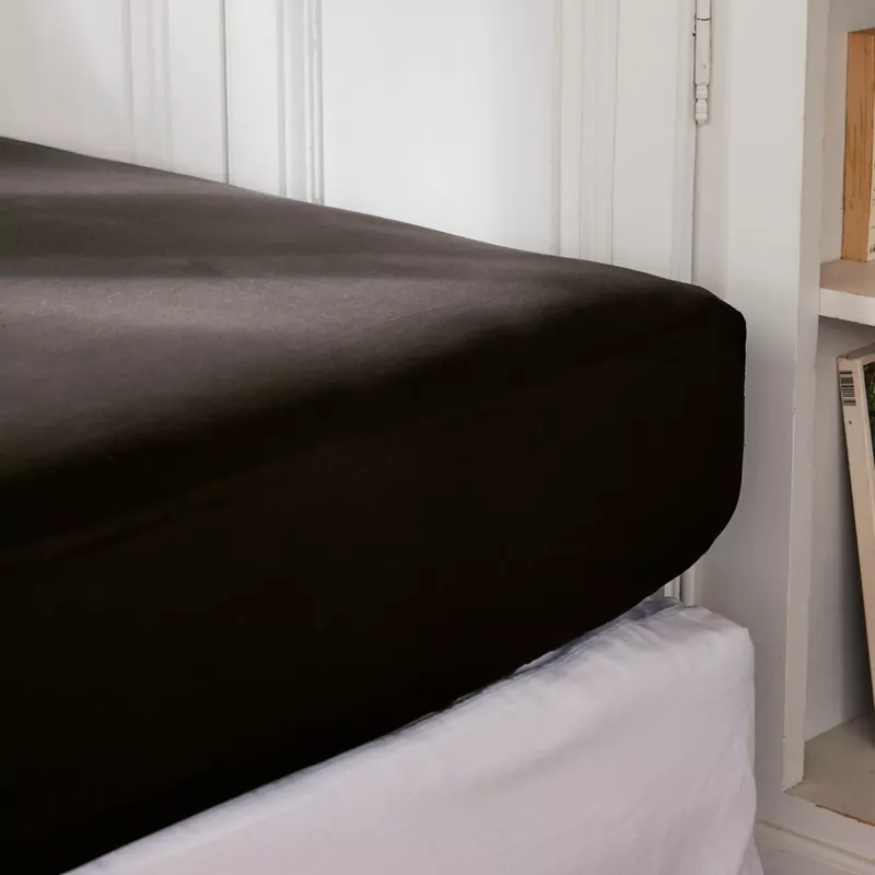 Lenzuolo con angoli percalle di cotone (180 cm) Cali Nero