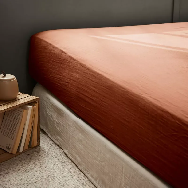Lenzuolo con angoli garza di cotone (180 cm) Gaïa Terracotta