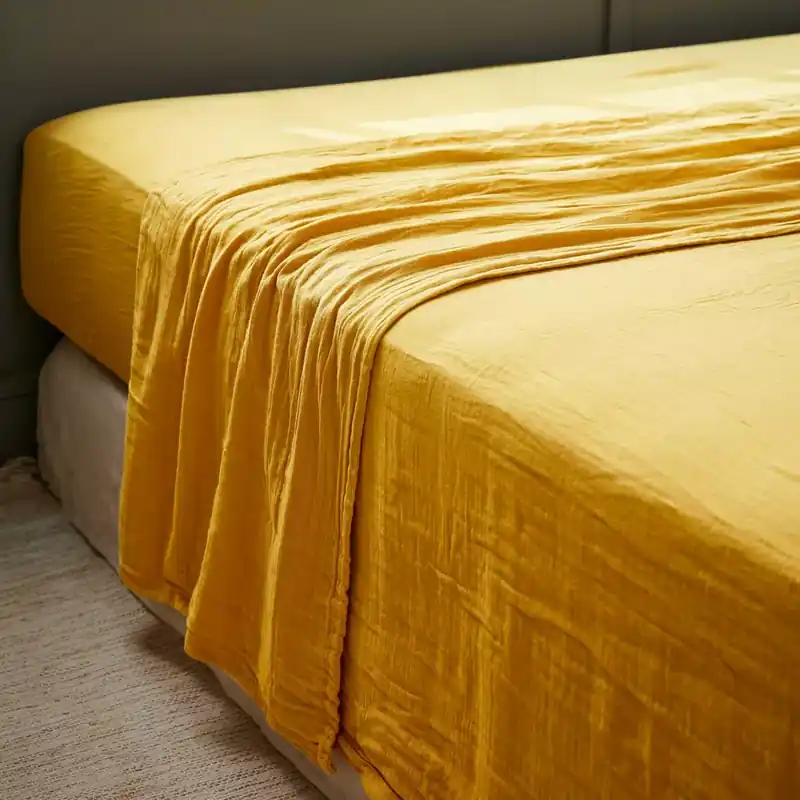 Lenzuolo sopra garza di cotone (240 x 300 cm) Gaïa Giallo zafferano