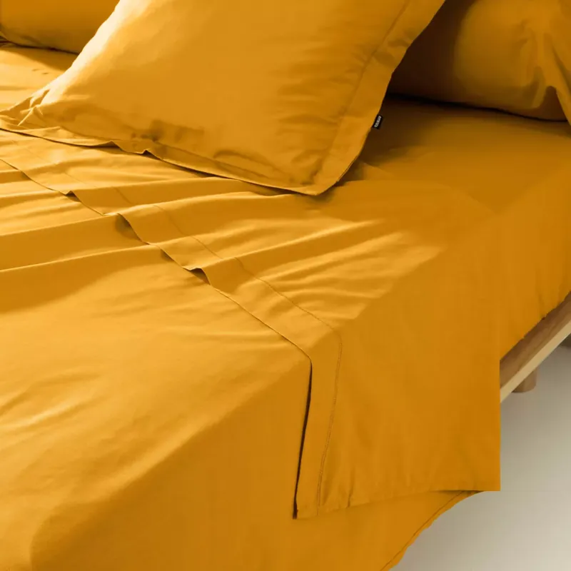 Lenzuolo sopra percalle di cotone (240 x 300 cm) Cali Giallo senape
