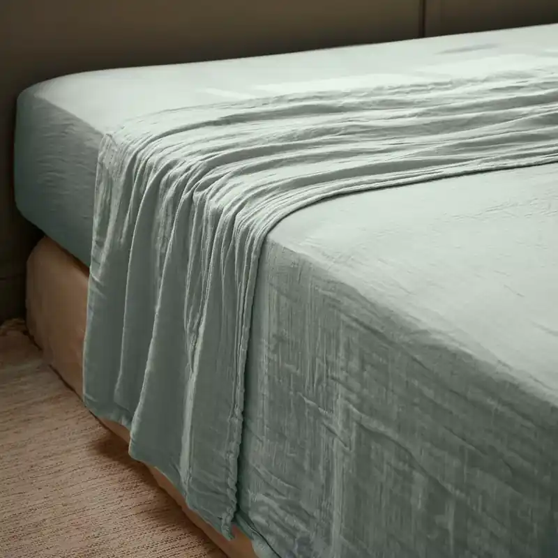 Lenzuolo sopra garza di cotone (240 x 300 cm) Gaia Verde eucalipto