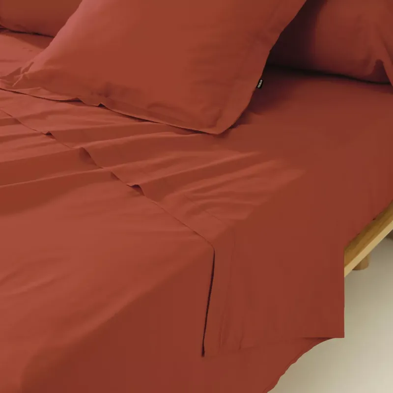 Lenzuolo sopra percalle di cotone (180 x 290 cm) Cali Terracotta