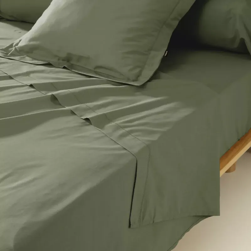 Lenzuolo sopra percalle di cotone (180 x 290 cm) Cali Verde rosmarino