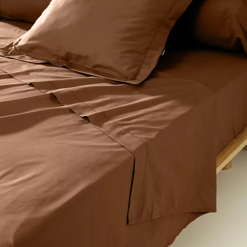 Lenzuolo sopra percalle di cotone (180 x 290 cm) Cali Marrone cioccolato