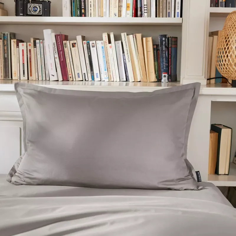 Federa rettangolare percalle di cotone (80 cm) Cali Grigio chiaro