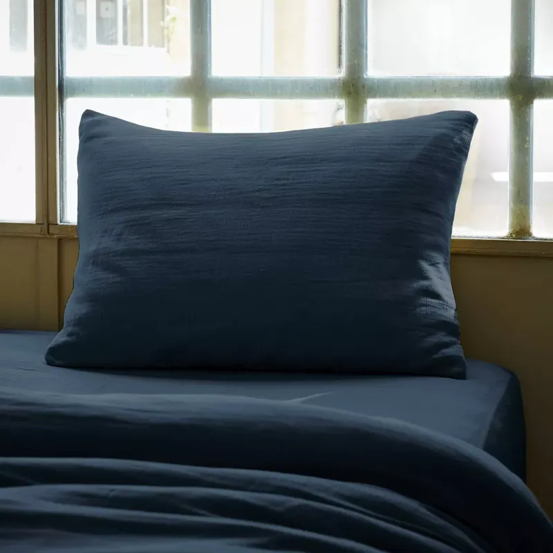 Federa rettangolare garza di cotone (L70 cm) Gaïa Blu notte