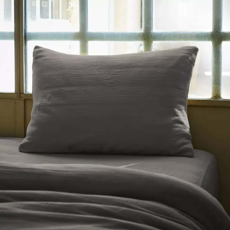 Federa rettangolare garza di cotone (L70 cm) Gaïa Grigio granito