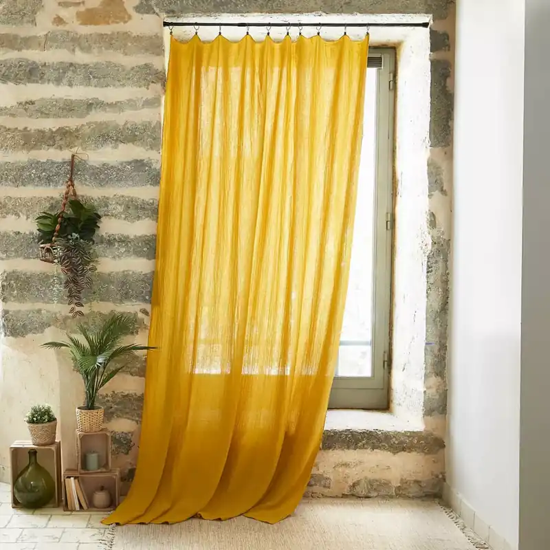 Tenda garza di cotone regolabile (140 x max 300 cm) Gaïa Giallo zafferano