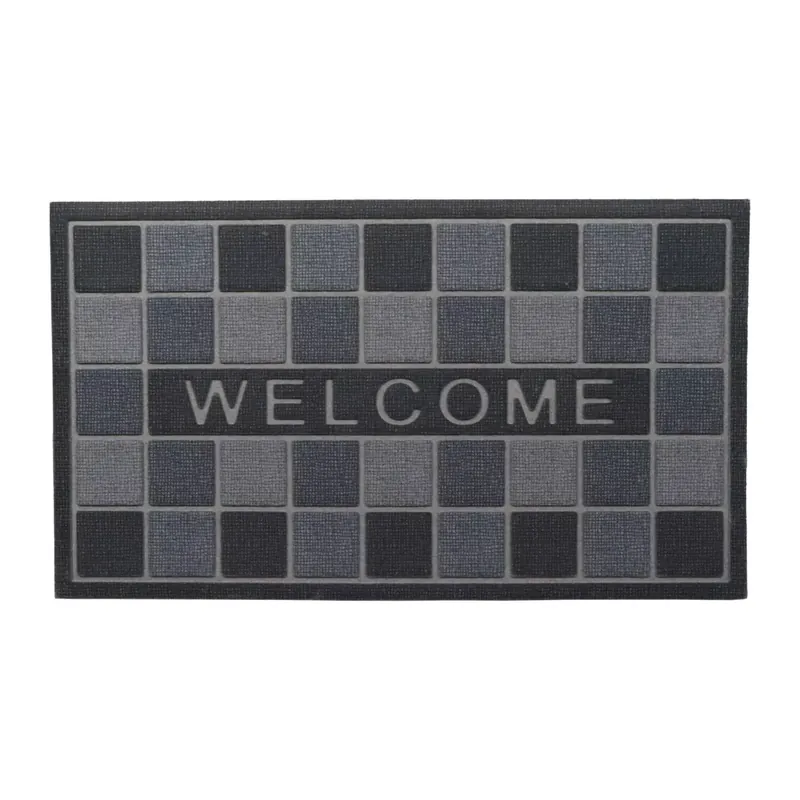 Tappeto d‘ingresso in gomma (43 x 75 cm) Welcome a scacchi Grigio