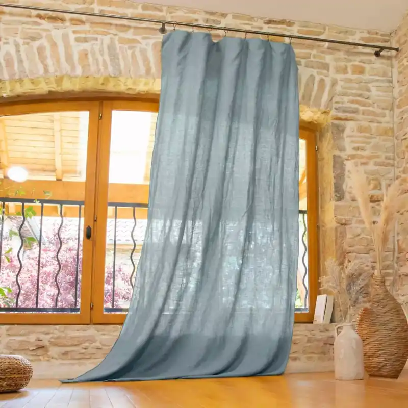 Tenda regolabile lino lavato (140 x max 270 cm) Louise Blu Azzurro