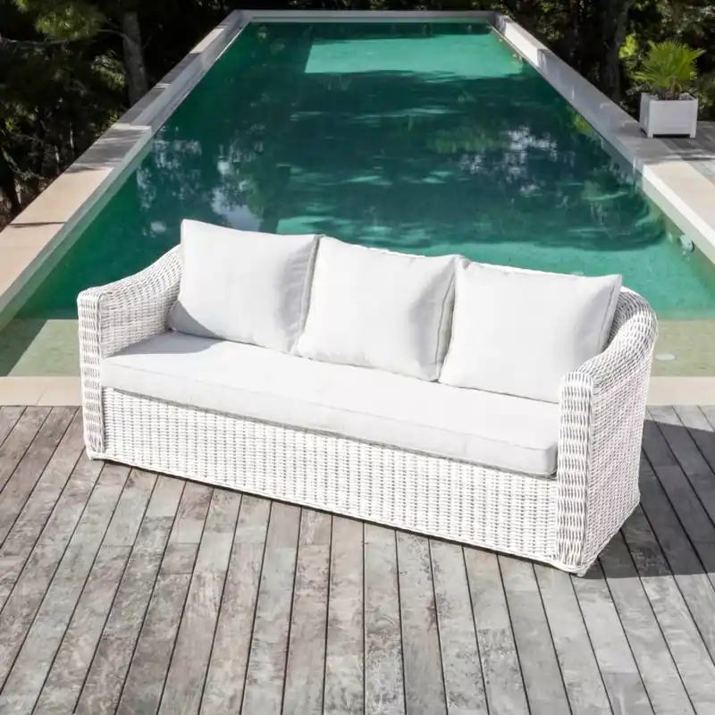 Divano da giardino in resina intrecciata 3 posti Calvi Bianco