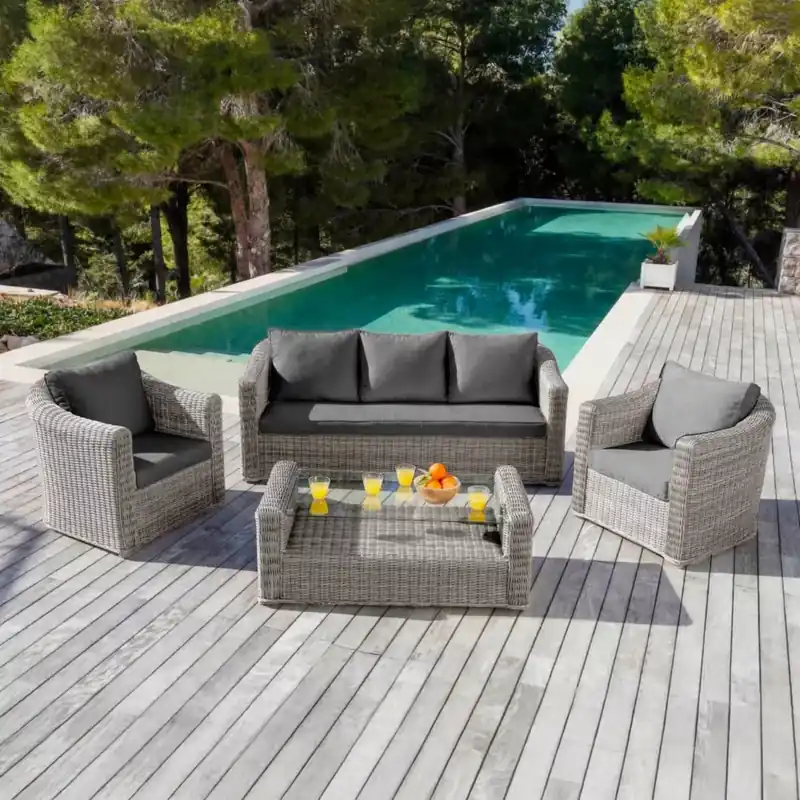 Salotto da giardino in resina intrecciata 5 posti 4 pezzi Calvi Grigio e grigio scuro