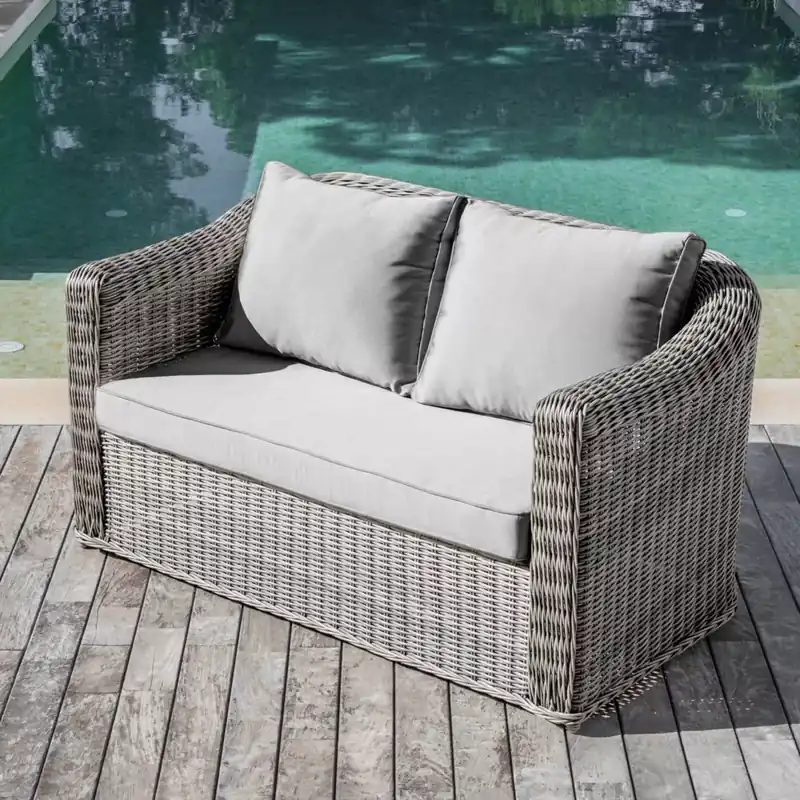 Divano da giardino in resina intrecciata 2 posti Calvi Grigio chiaro