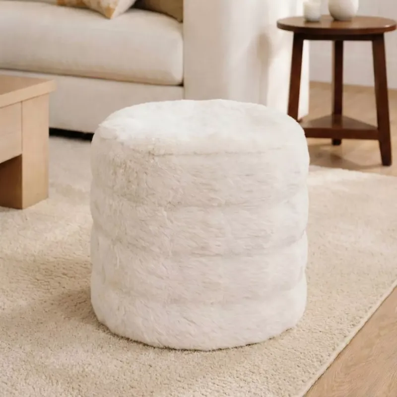 Pouf in pelliccia sintetica (H40 cm) Ovelo Beige