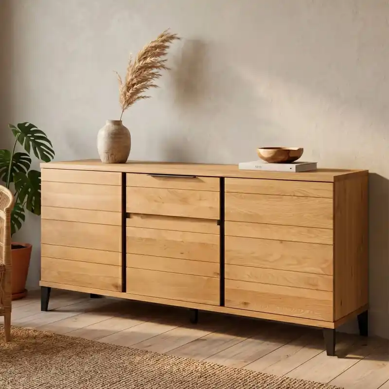 Madia 3 ante 1 cassetto in rovere massiccio (190 x 80 cm) Bristol Naturale