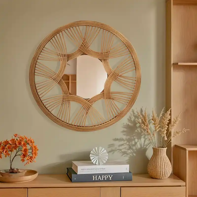 Specchio da parete rattan rotondo (D45 cm) Honiara Naturale