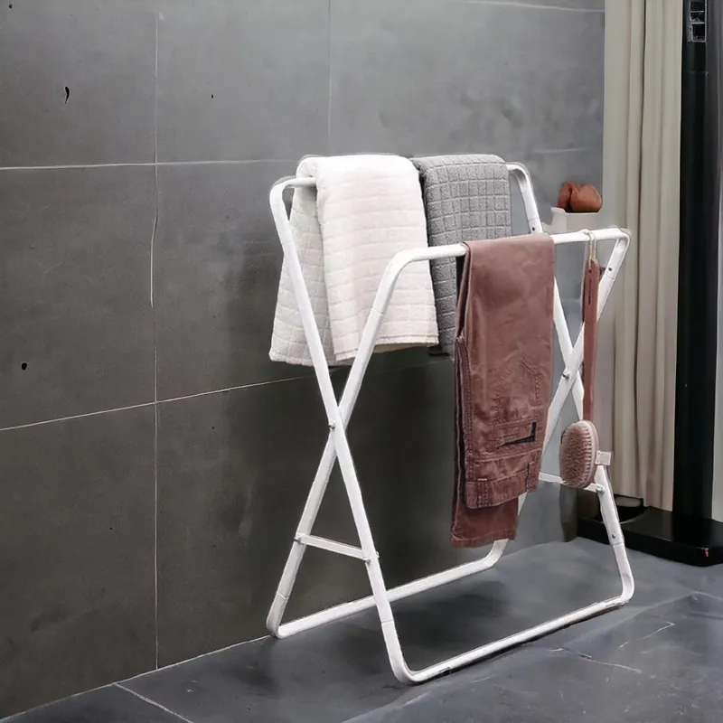 Portasciugamani Doppio da Bagno in Metallo 2 Aste Bianco Pieghevole 66x35x80cm
