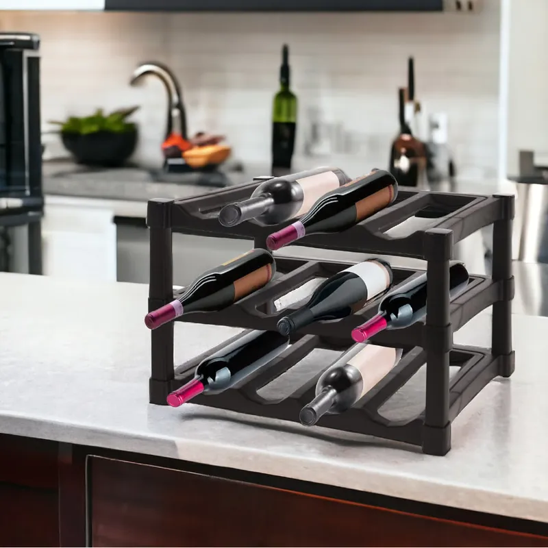 Stand Cantinetta Porta bottiglie 12 Posti Impilabile Moderno 39x30x28cm Nero