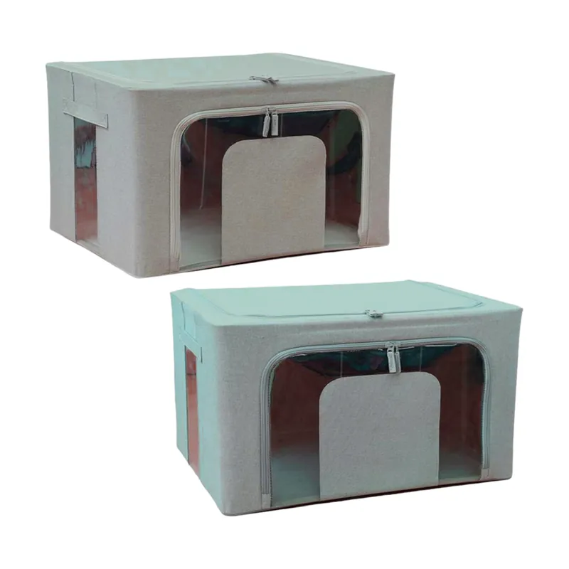 Scatole Portabiancheria 2pz 60x42x35cm Struttura Metallo Pieghevole Vari Colori
