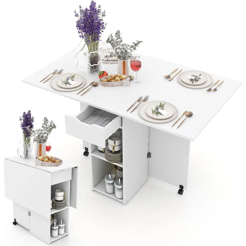 Tavolo da Pranzo Pieghevole Salvaspazio Bianco 2 Ruote Casa Ufficio 120x77x75cm