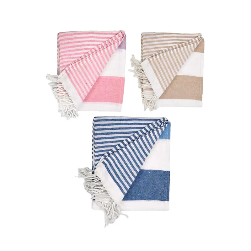 Telo Multiuso 90x180cm Set 3 Pezzi per Spiaggia PIC-NIC Cotone Rosa-Blu-Beige