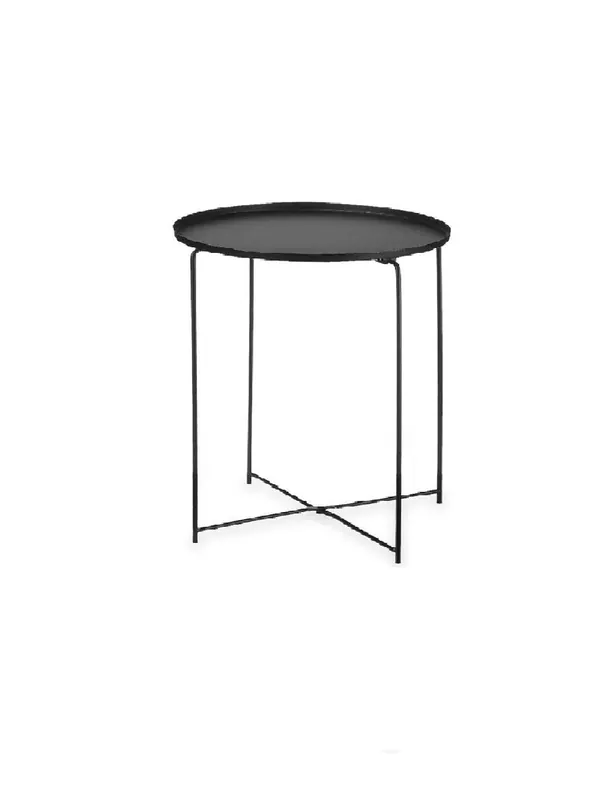 Tavolino con Vassoio Tondo da Salotto Metallo Moderno 35x35 H 50,5 cm Nero