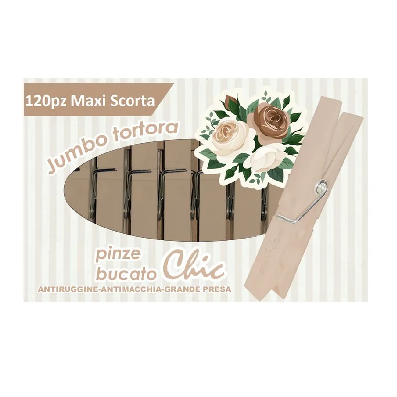 Pinze Bucato Jumbo 120pz Plastica e Acciaio ResistentiTortora Maxi scorta bucato