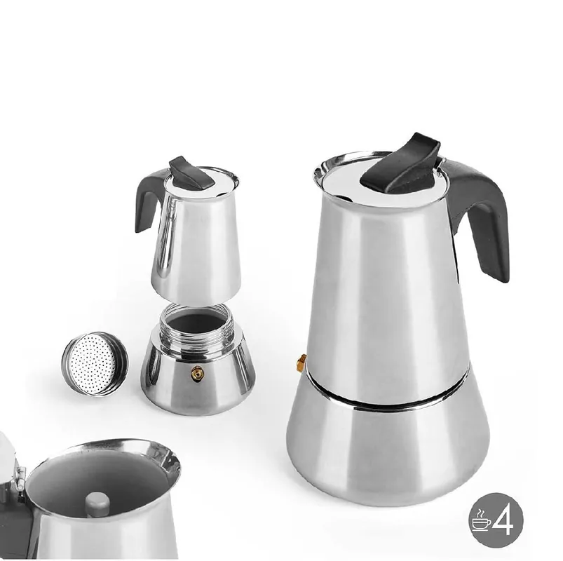 Macchina Caffè Espresso Moka 4tazze Induzione in Acciaio Inox caffettiera