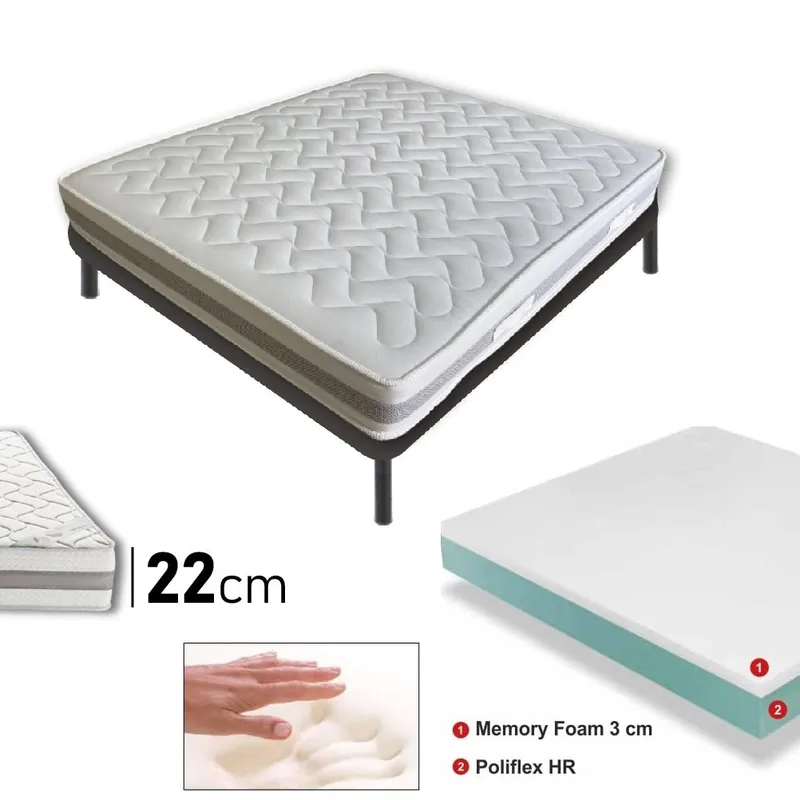 Materasso Memory Foam Antibatterico Per un Sonno Ristoratore H22cm 160x190 cm
