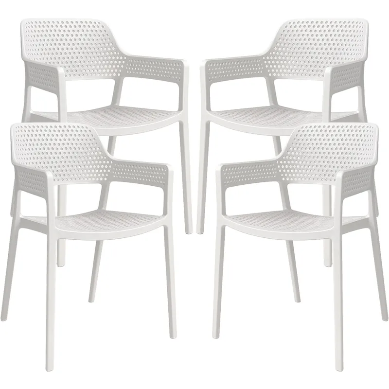 Set 4 Sedie Ergonomiche in Polipropilene Bianco con Schienale e Seduta Forati