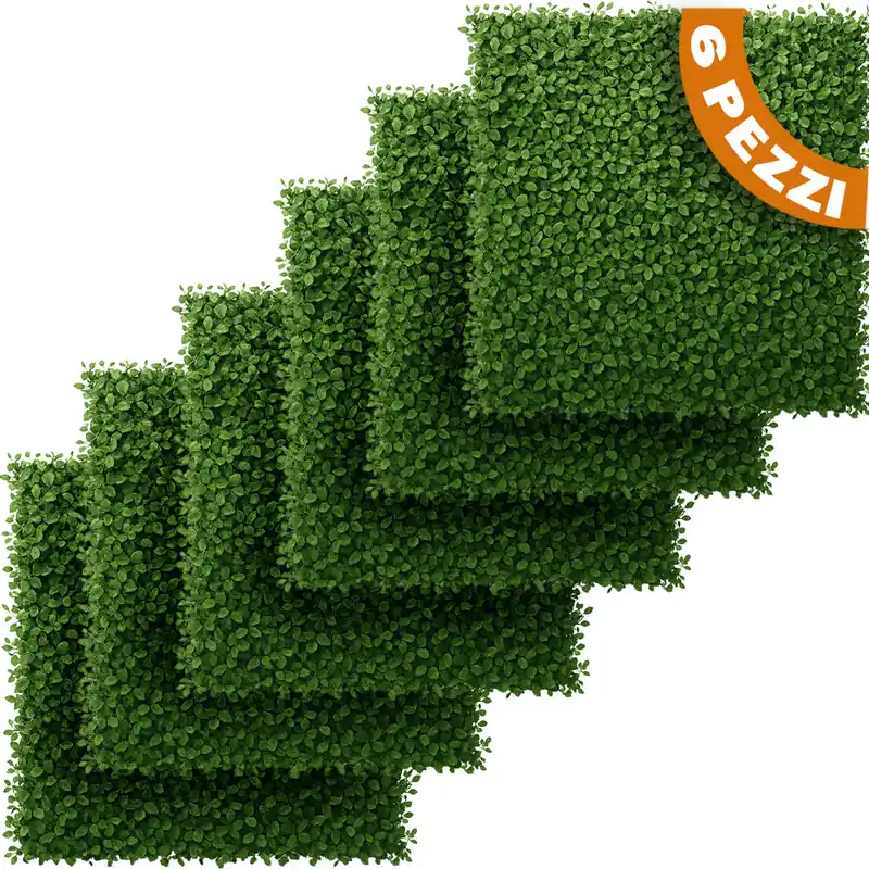 Set 6 Pannelli Decorativi Edera Siepe da Muro Parete 50x50cm Verde Muschio