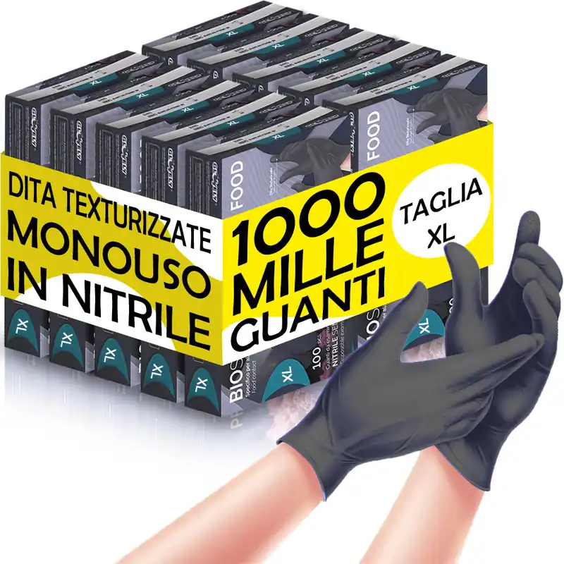 1000 x Guanti in Nitrile Monouso Nero Cobalto Senza Polvere e Lattice Taglia XL