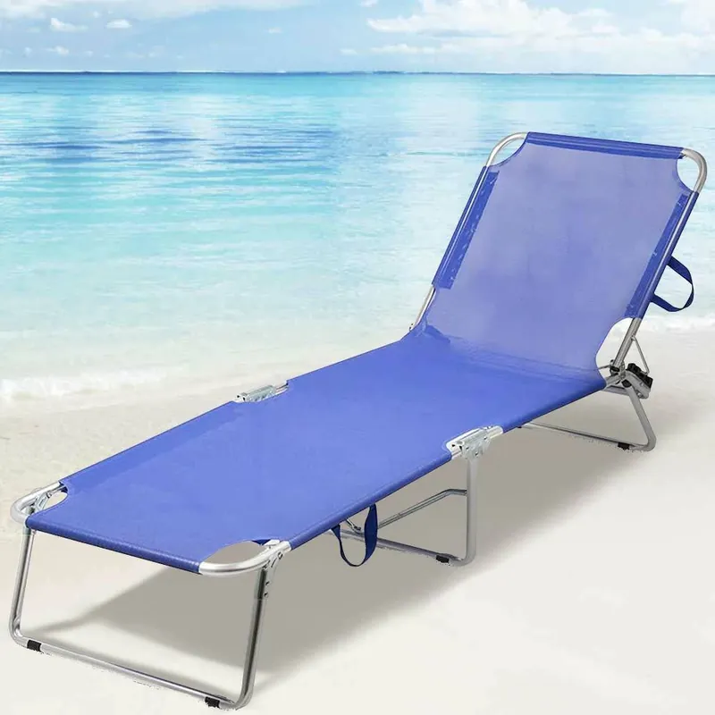 Lettino Prendisole Pieghevole in Alluminio e Texilene Mare Spiaggia Sdraio Blu