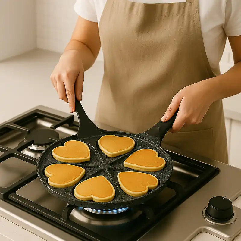 Padella Mini Pancake a Cuore Antiaderente Colazione Brunch Dessert Piastra 26cm