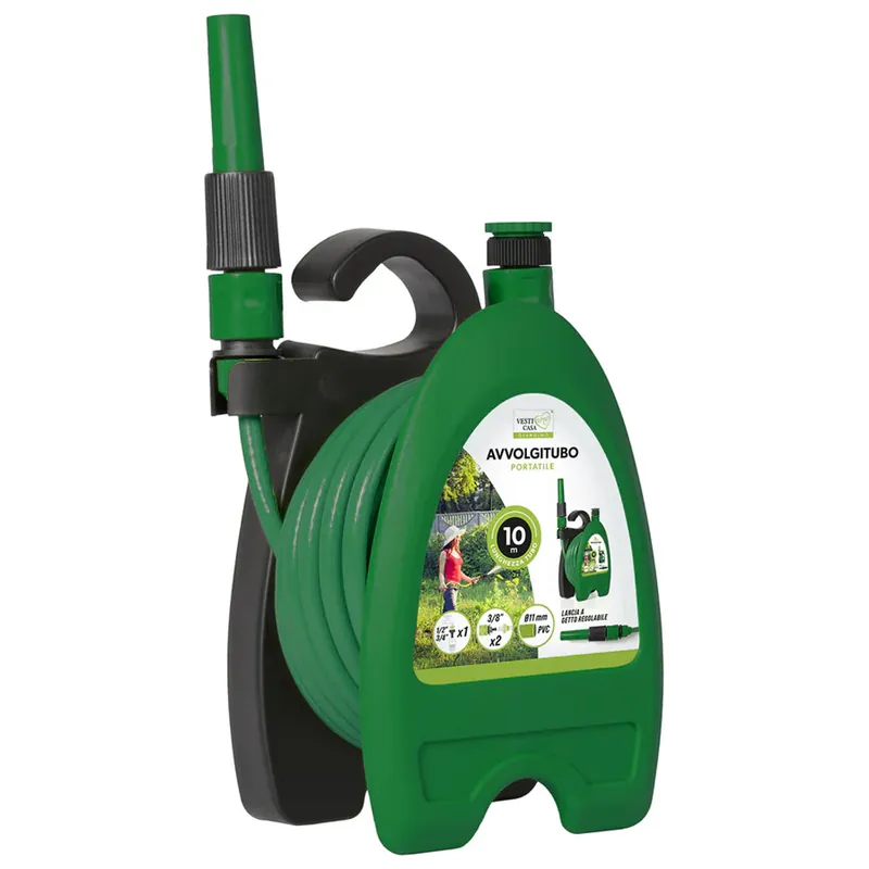 Kit Avvolgitubo Portatile in PVC Tubo da 10 Metri Getto Regolabile da Giardino