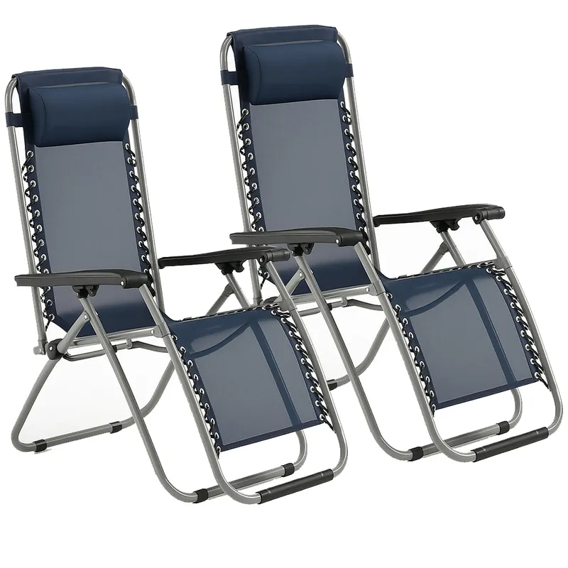 Set 2 Sedie Sdraio Gravità Zero Blu in Textilene con Cuscino Struttura Acciaio