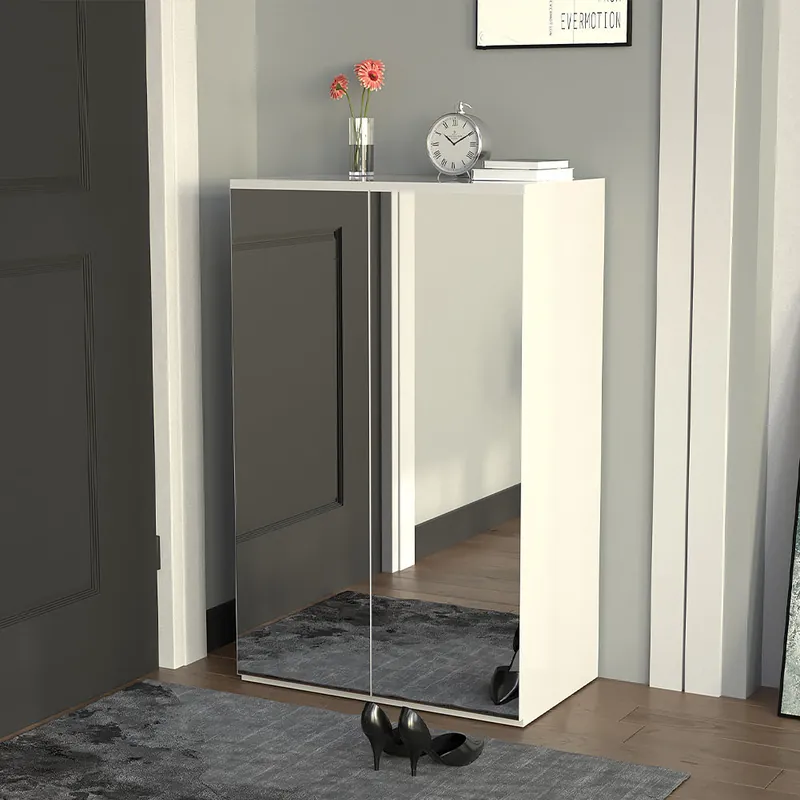 Scarpiera Salvaspazio con 2 Ante a Specchio 6 Ripiani Porta Scarpe 60x32x95cm
