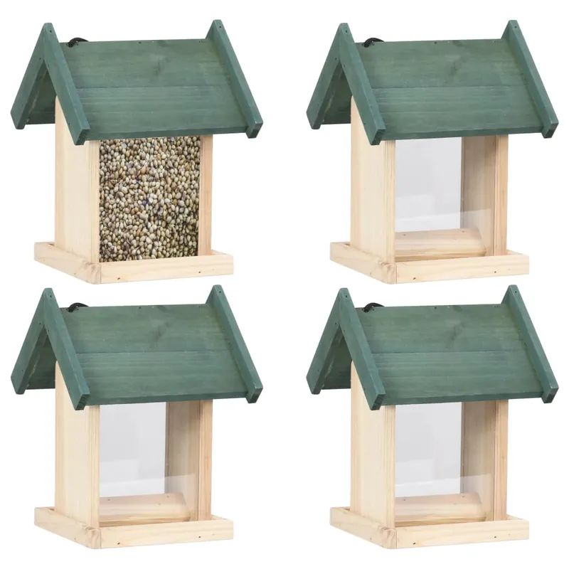 Mangiatoie per Uccelli 4 pezzi in Legno di Abete Pannello in PVC 19x19x25 cm