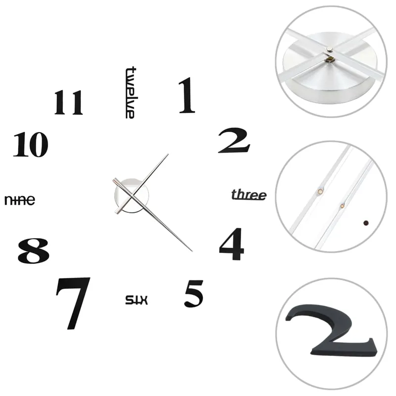 Orologio da Parete Tridimensionale fai da te Design Moderno 100 cm XXL Nero