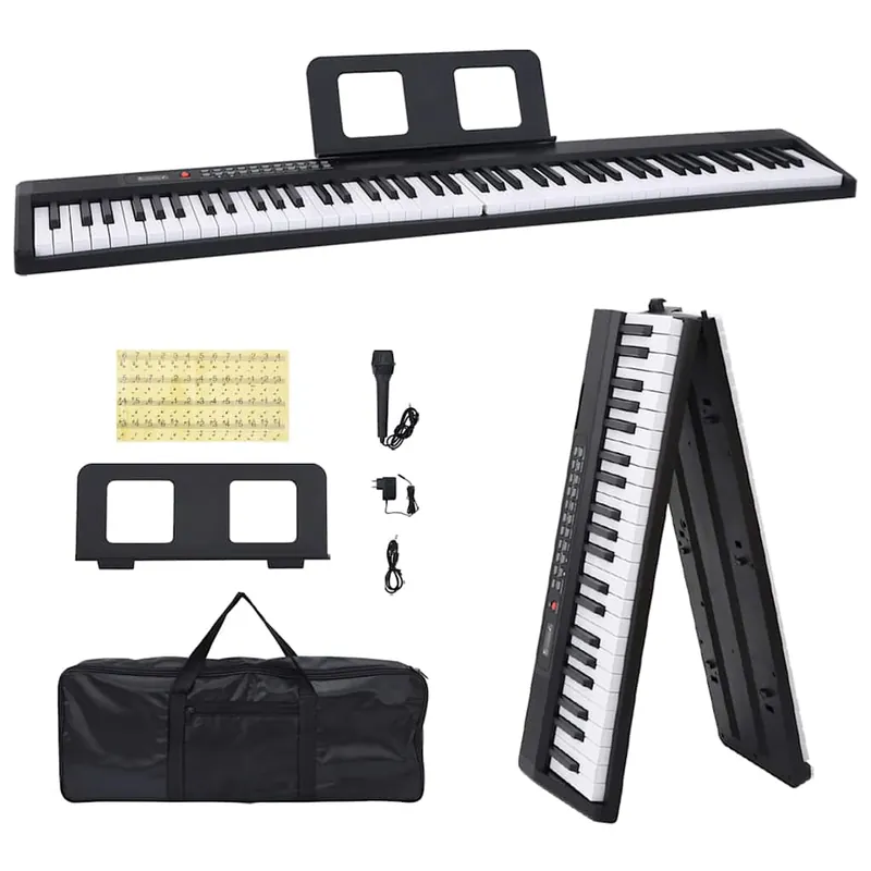 Tastiera Elettrica per Pianoforte 88 Tasti Microfono e Leggio Design Pieghevole