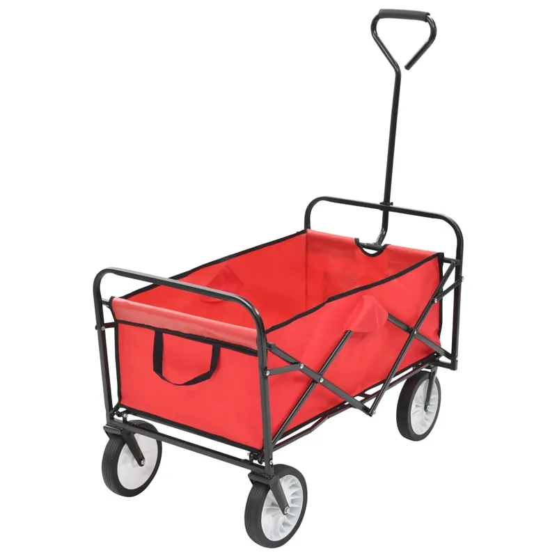 Carrello Pieghevole a Mano in Acciaio e Tessuto Peso di Carico 75 kg Rosso