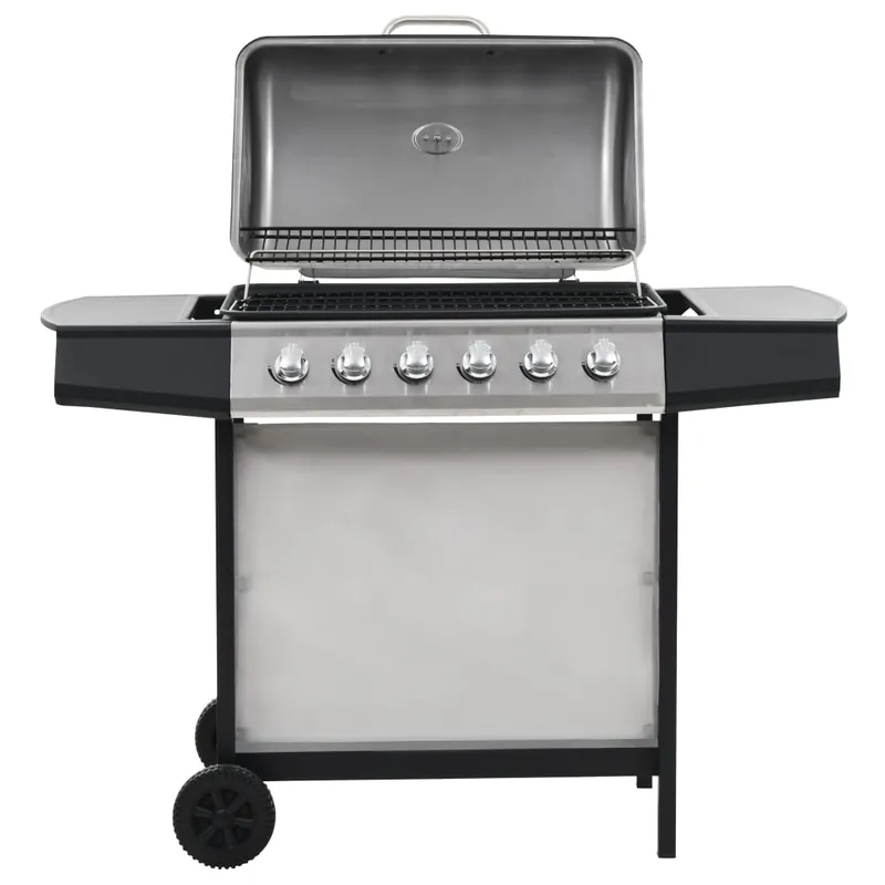 Barbecue Griglia a Gas GPL con 6 Fornelli Acciaio Inossidabile Argento con Ruote