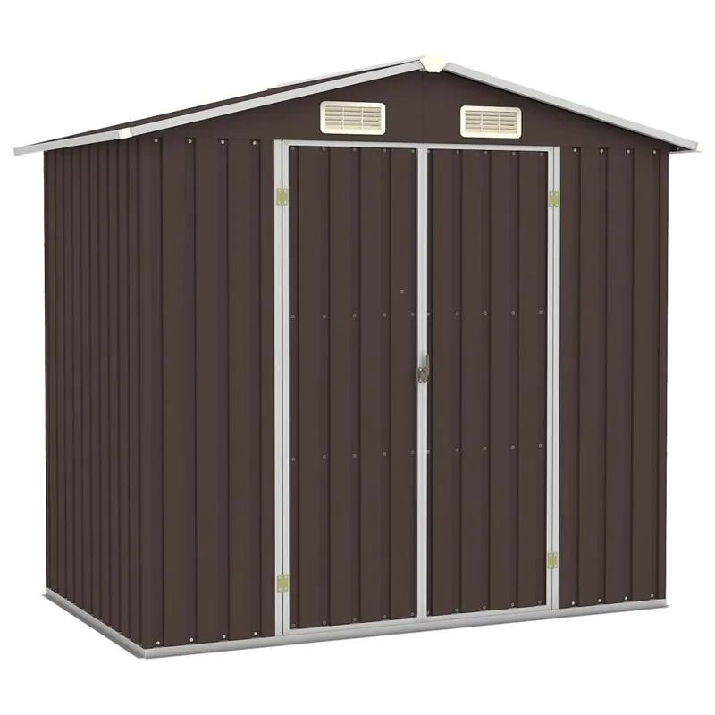 Capanno per Attrezzi da Giardino Marrone Acciaio Design Inclinato 205x129x183 cm