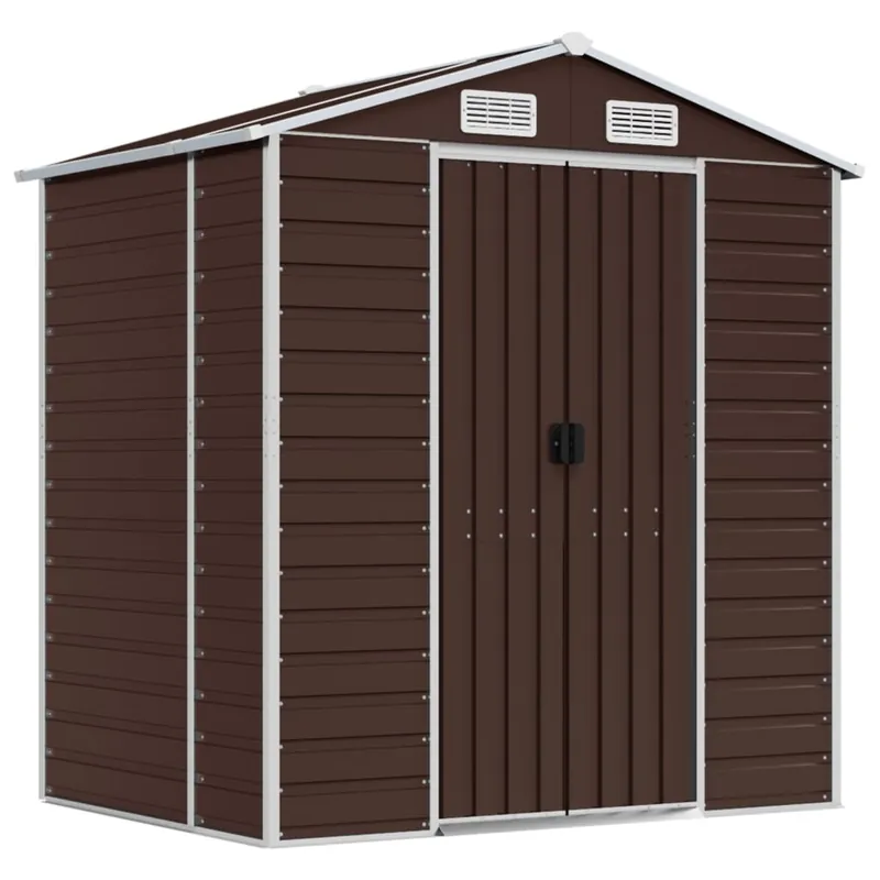 Capanno Por Attrezzi da Giardino Marrone Acciaio Design Inclinato 191x130x198cm
