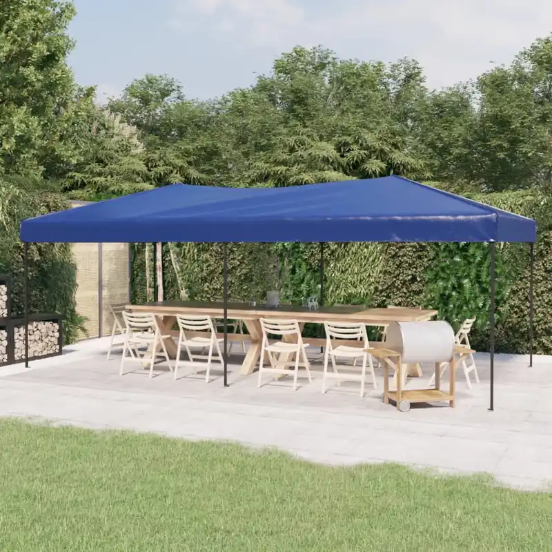 Tenda per Feste Pieghevole Blu Tessuto Oxford Telaio in Acciaio 3x6 m
