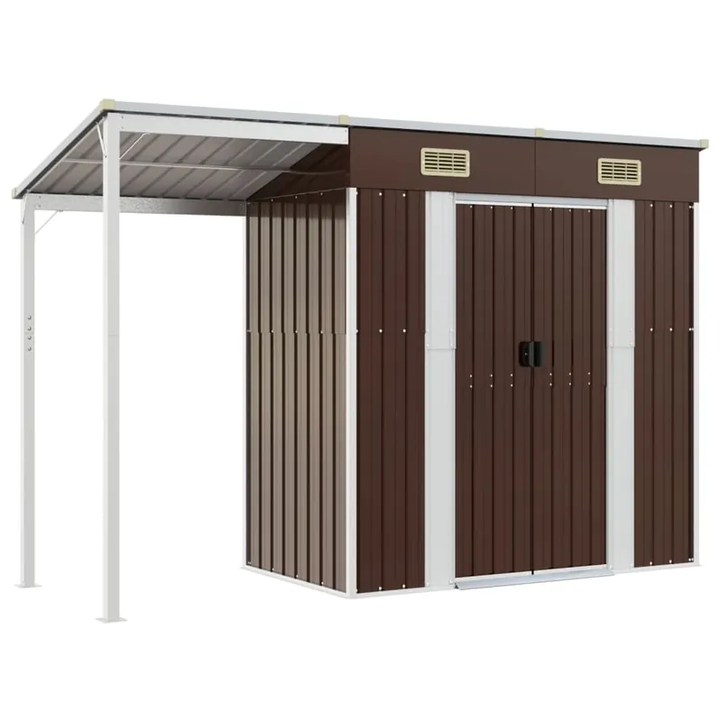 Capanno per Attrezzi Giardino Marrone Acciaio Zincato e Plastica 277x110,5x181cm